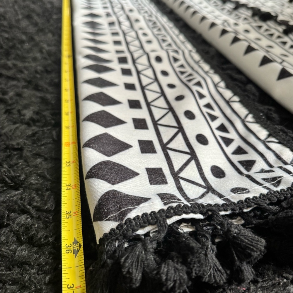 Black & Cream Geometric W/ Black Tassel Curtain   Unbranded